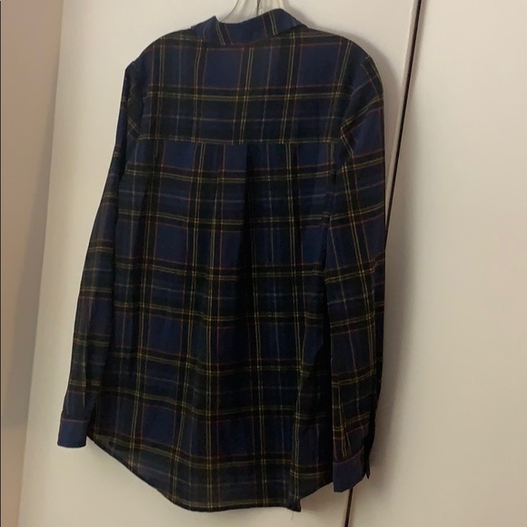 JOA Blue Plaid Chiffon Button Up Shirt - Picture 7 of 8